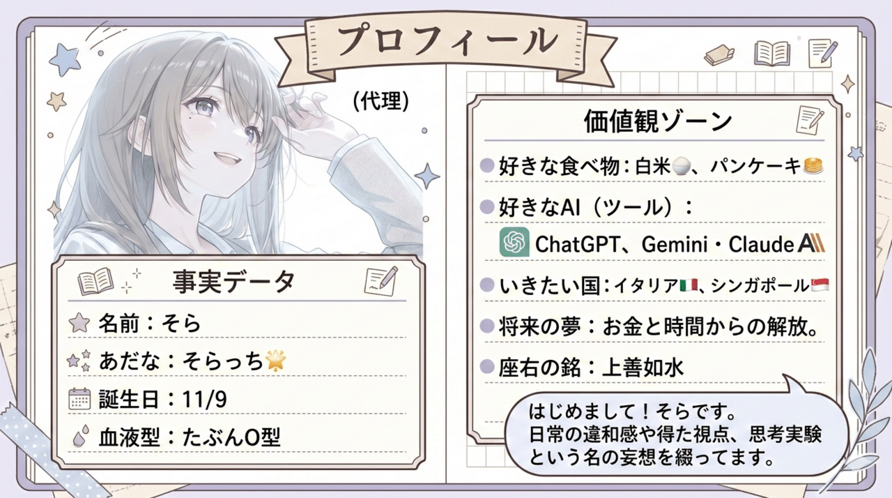 プロフィール帳を作ってみた話｜そら