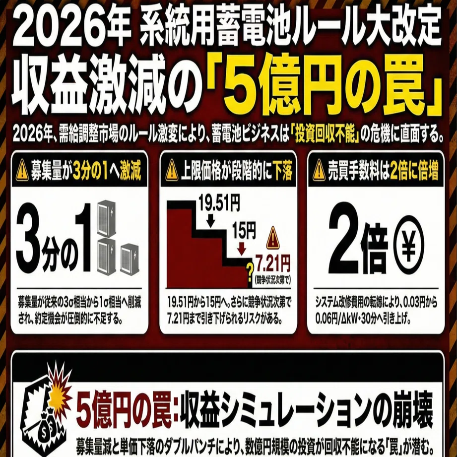 保存版】2026年・系統用蓄電池ルール大改定を徹底読解：「年5億円