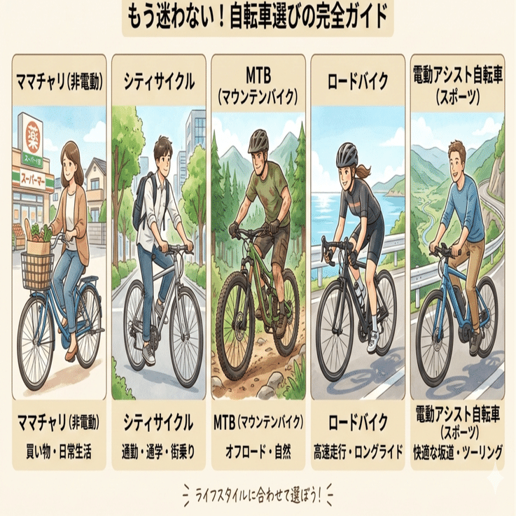 もう迷わない！ライフスタイル別・自転車選びガイド〜ママチャリからe
