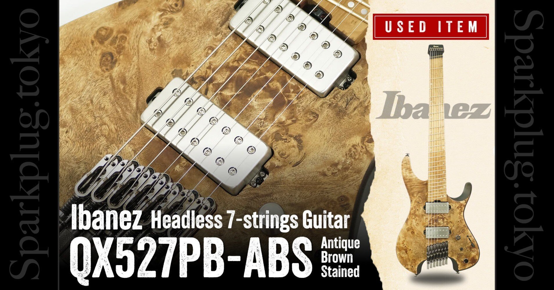 特選中古品！アイバニーズによるヘッドレス7弦ギター「QX527PB-ABS」が