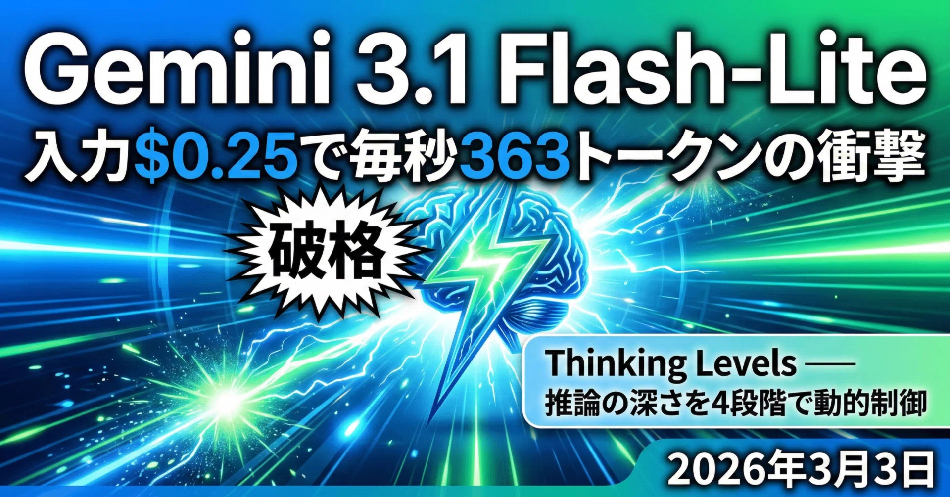 破格】Gemini 3.1 Flash-Lite完全解説｜入力$0.25で毎秒363トークンの