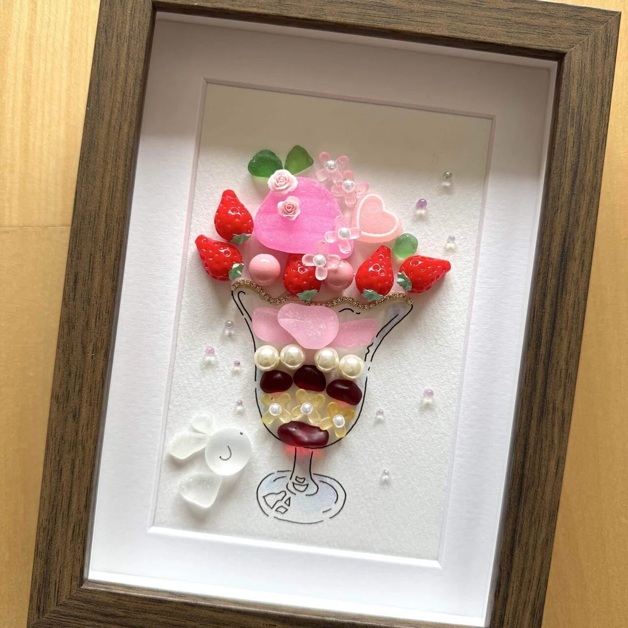 シーグラスアート ＊ピンクのどんぐりちゃん＊ どんぐりアート♡桜満開
