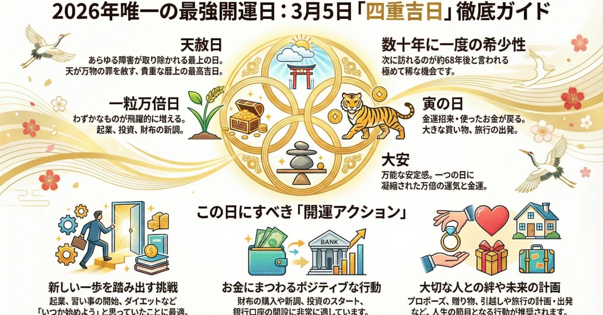 2026年最強運】数十年に一度の奇跡「四重吉日」完全ガイド｜3月5日に