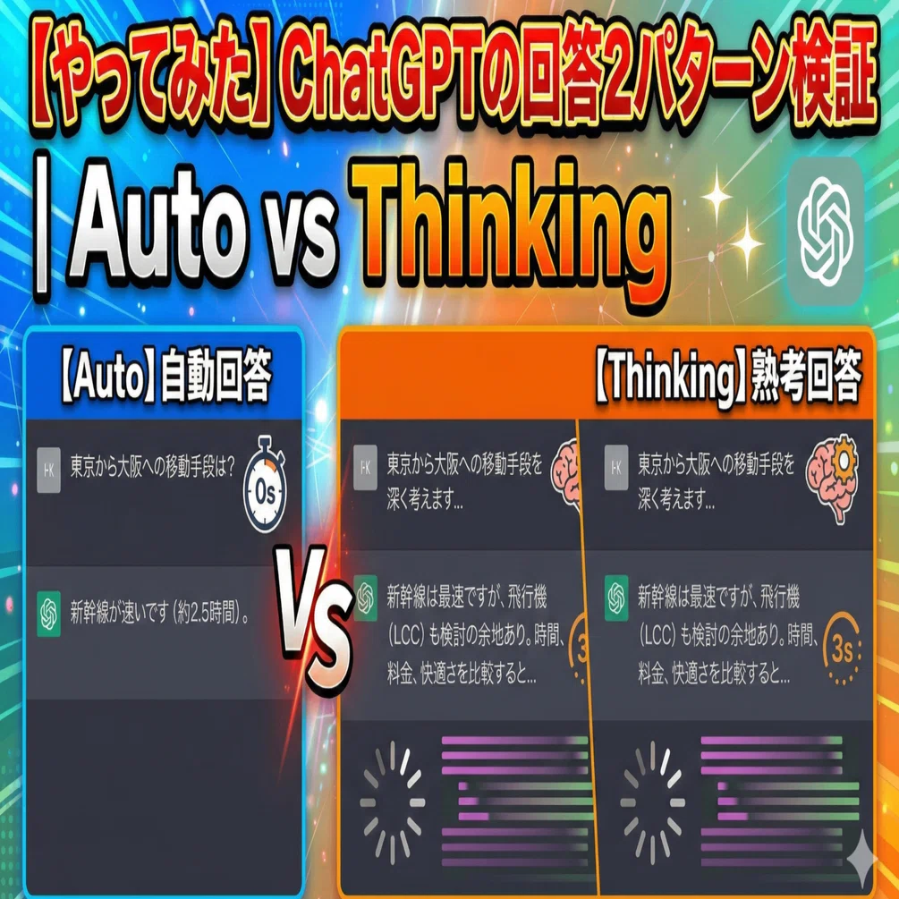 やってみた】ChatGPTの回答2パターン検証｜Auto vs Thinking｜山p