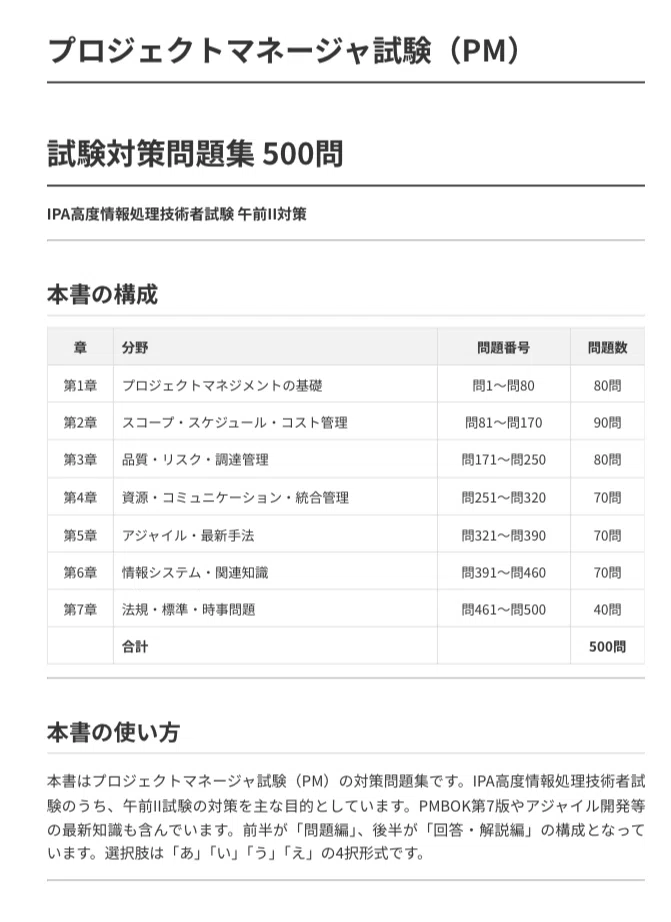 プロジェクトマネージャー（PM）】試験対策問題集 500問IPA高度情報