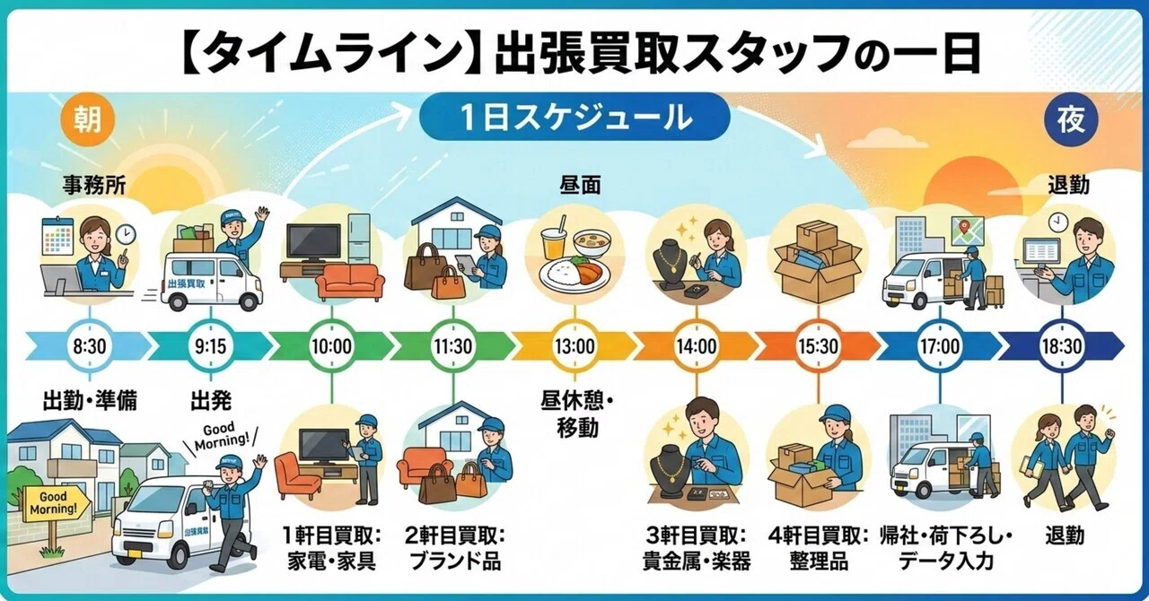 出張買取の1日スケジュール公開｜効率的に4〜5件回るルート設計術 