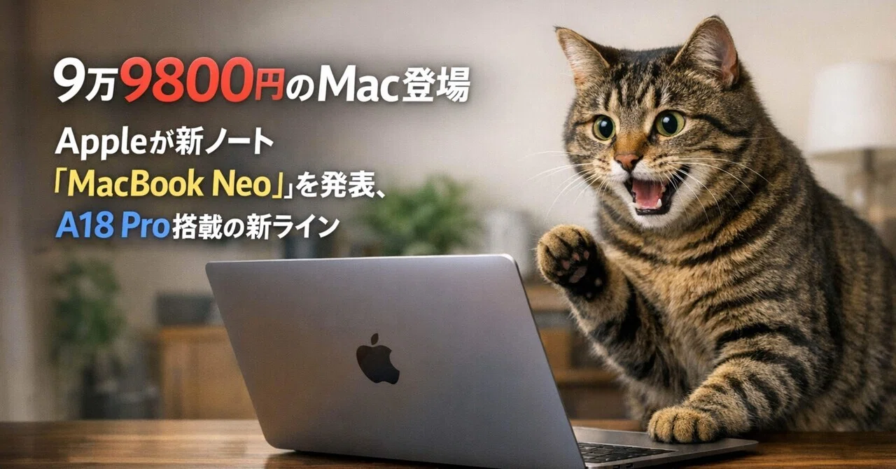 ICT】9万9800円のMac登場 Appleが新ノート「MacBook Neo」を発表、A18
