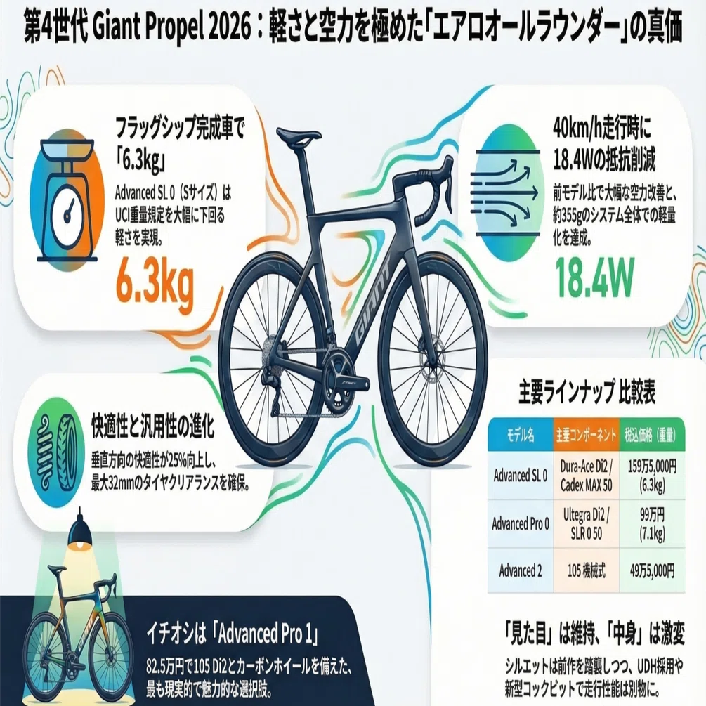 新型ロードバイク】第4世代 Giant Propel 2026登場！UCIルールを下回る