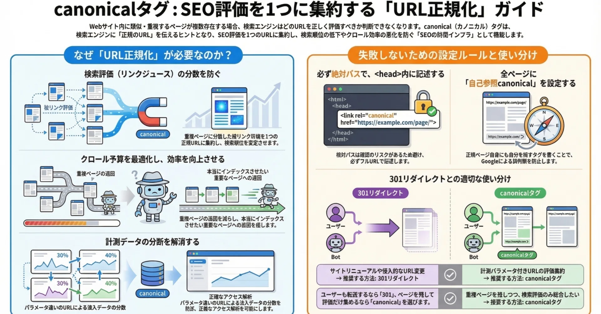canonicalとは？SEO評価を守るURL正規化の仕組みと正しい使い方｜未来