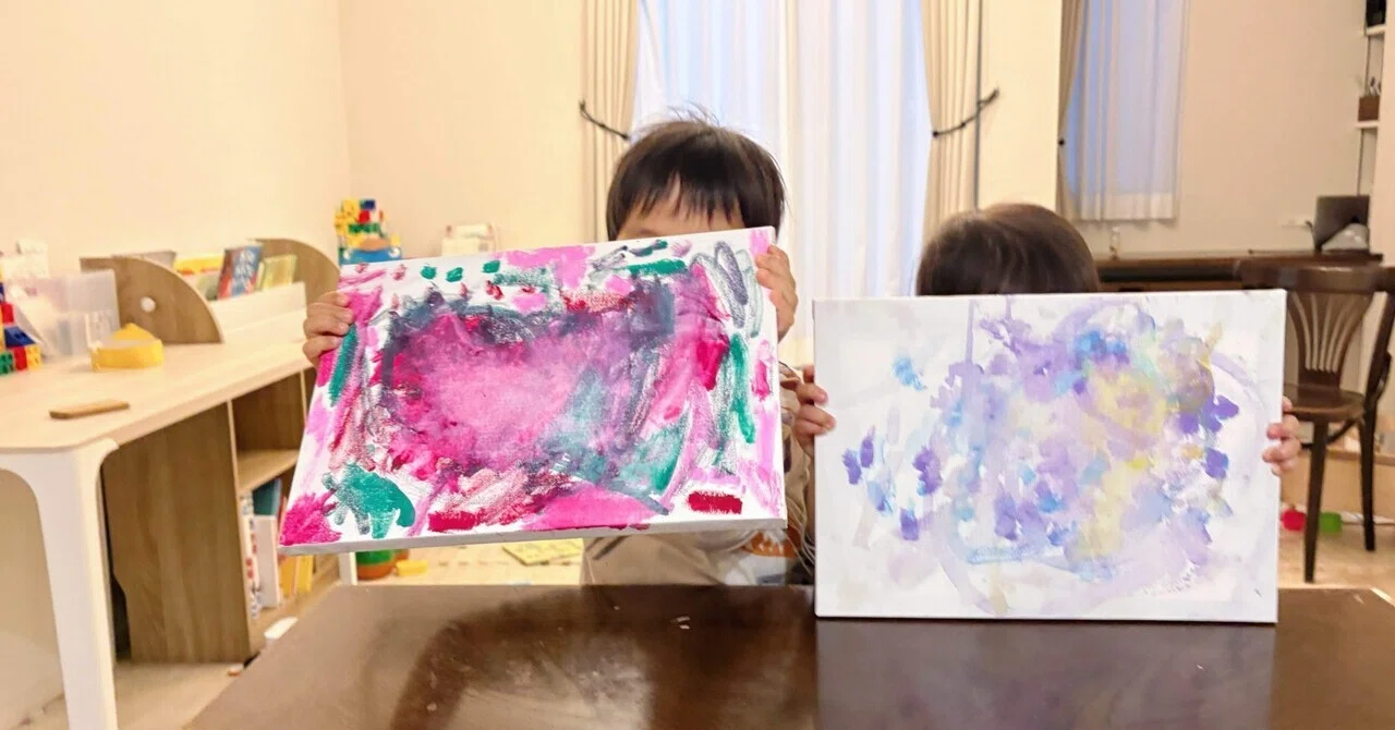 2,3歳、初めてのキャンバスお絵描き。｜清宮ゆうか｜年子兄妹のママ