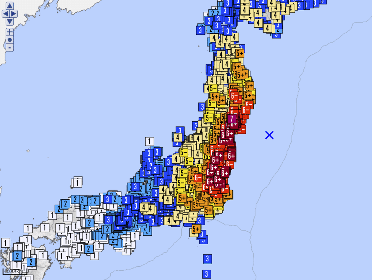 東日本大震災の震度分布図
