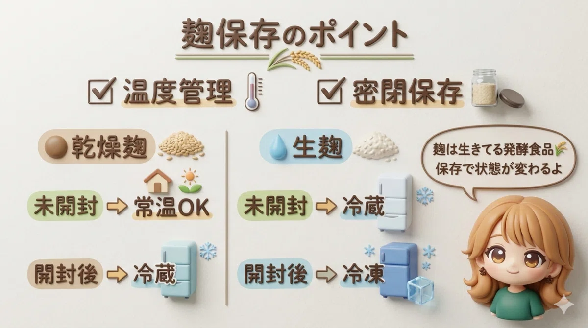 麹の保存の表