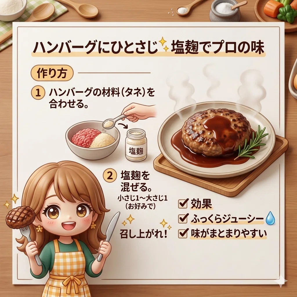ハンバーグの下味の図解