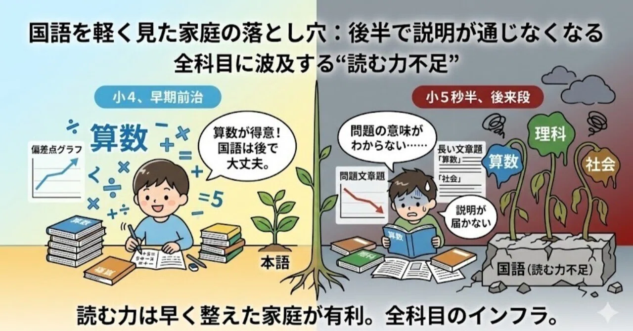 国語を軽く見た家庭から、後半で説明が通じなくなる――全科目に波及する