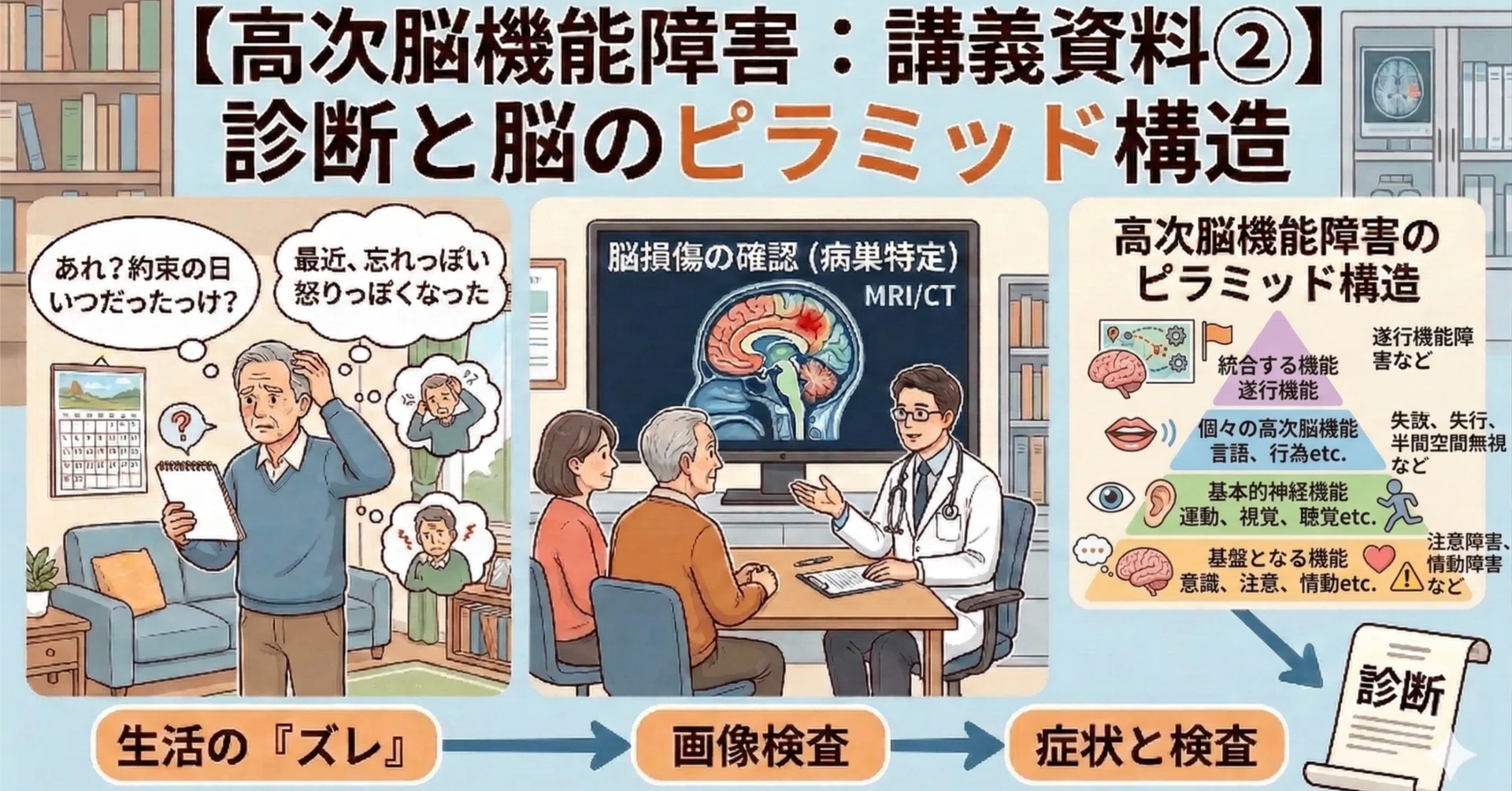 高次脳機能障害：講義資料②】診断と脳のピラミッド構造｜大山あきら