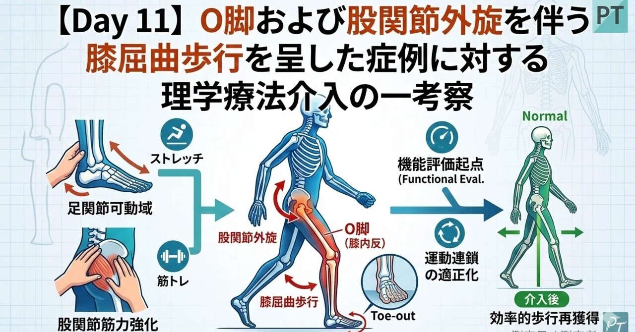 Day 11】O脚および股関節外旋を伴う膝屈曲歩行を呈した症例に対する
