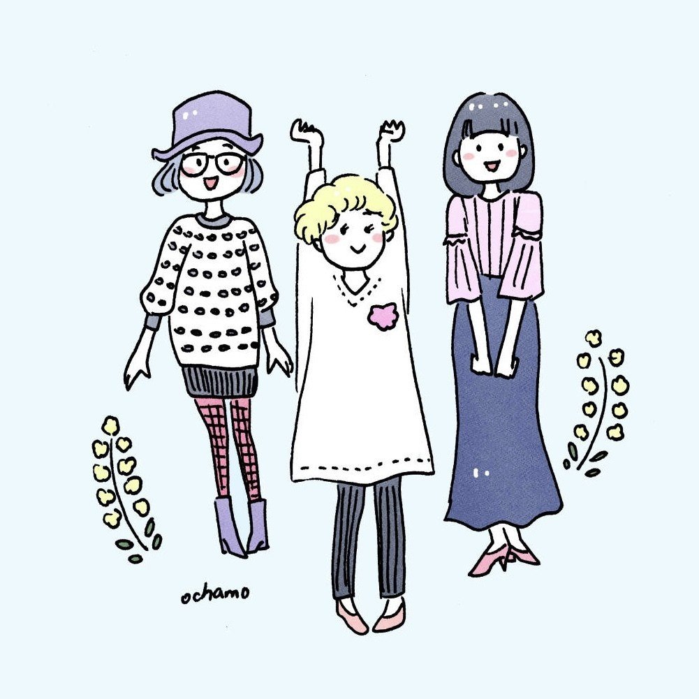 女の子ファッションイラスト おしゃれさんと和服着物さん おちゃも