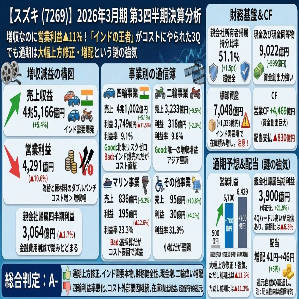 スズキ株式会社（7269）】増収なのに営業利益△11%！「インドの王者