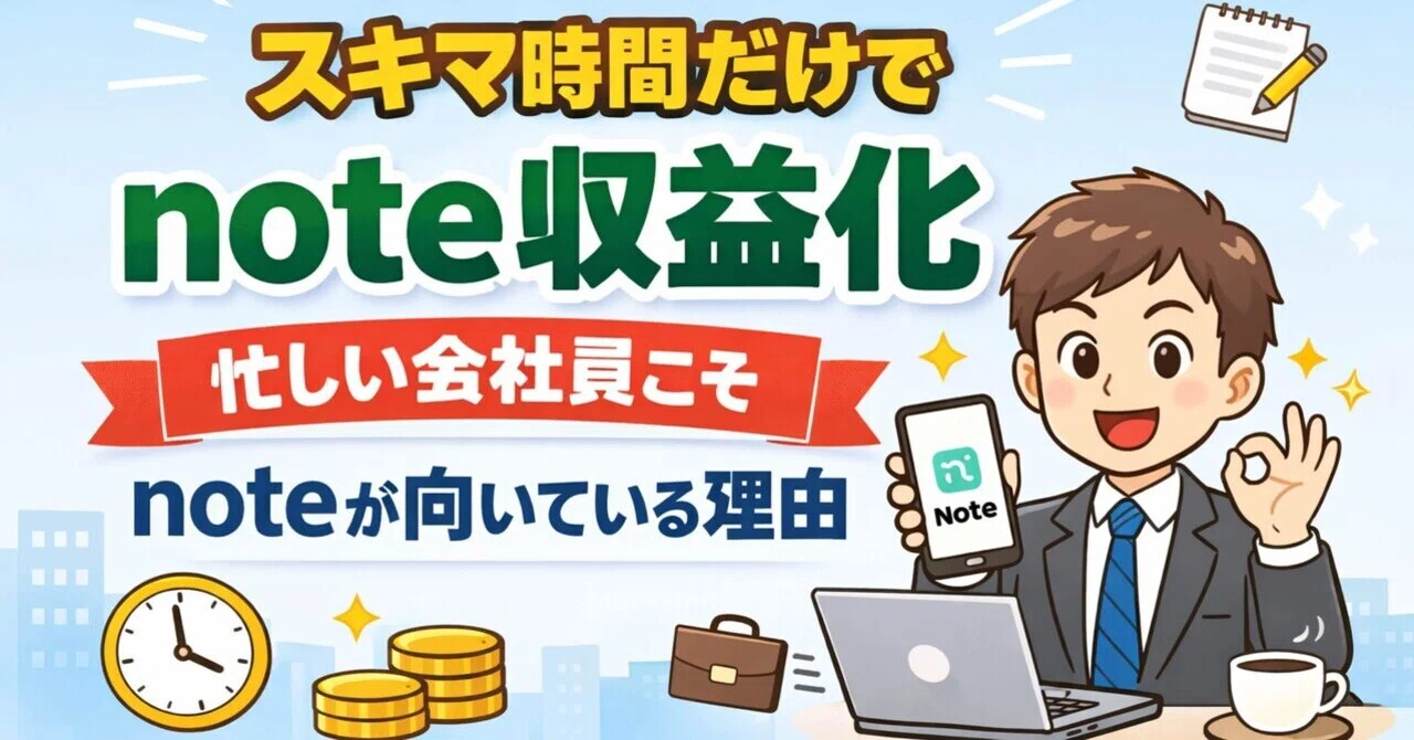 スキマ時間だけでnote収益化。忙しい会社員こそnoteが向いている理由|リョウのAI副業|フォロバ100%