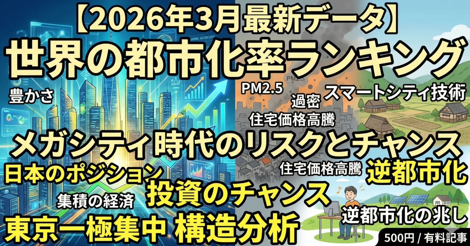 254【2026年3月時点最新データ】世界の都市化率ランキング：メガシティ