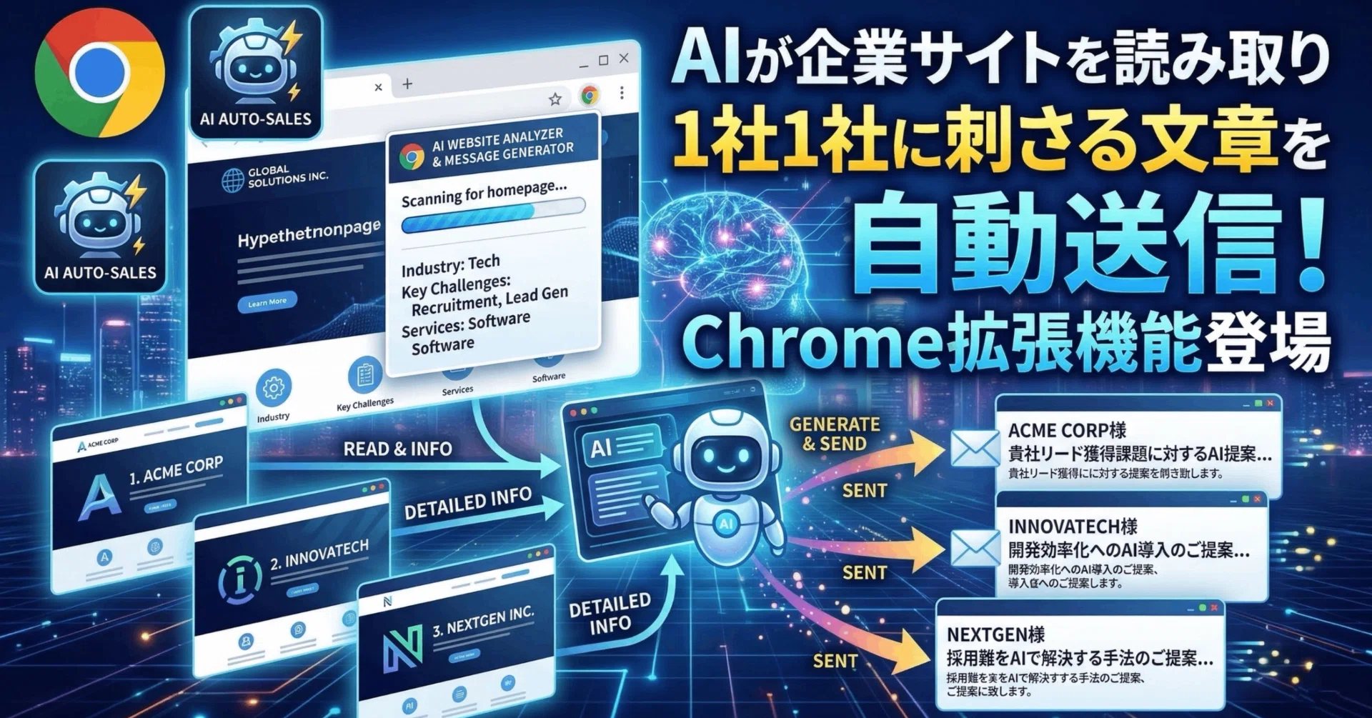AI搭載】企業ごとに提案文を自動生成。問い合わせフォーム自動送信