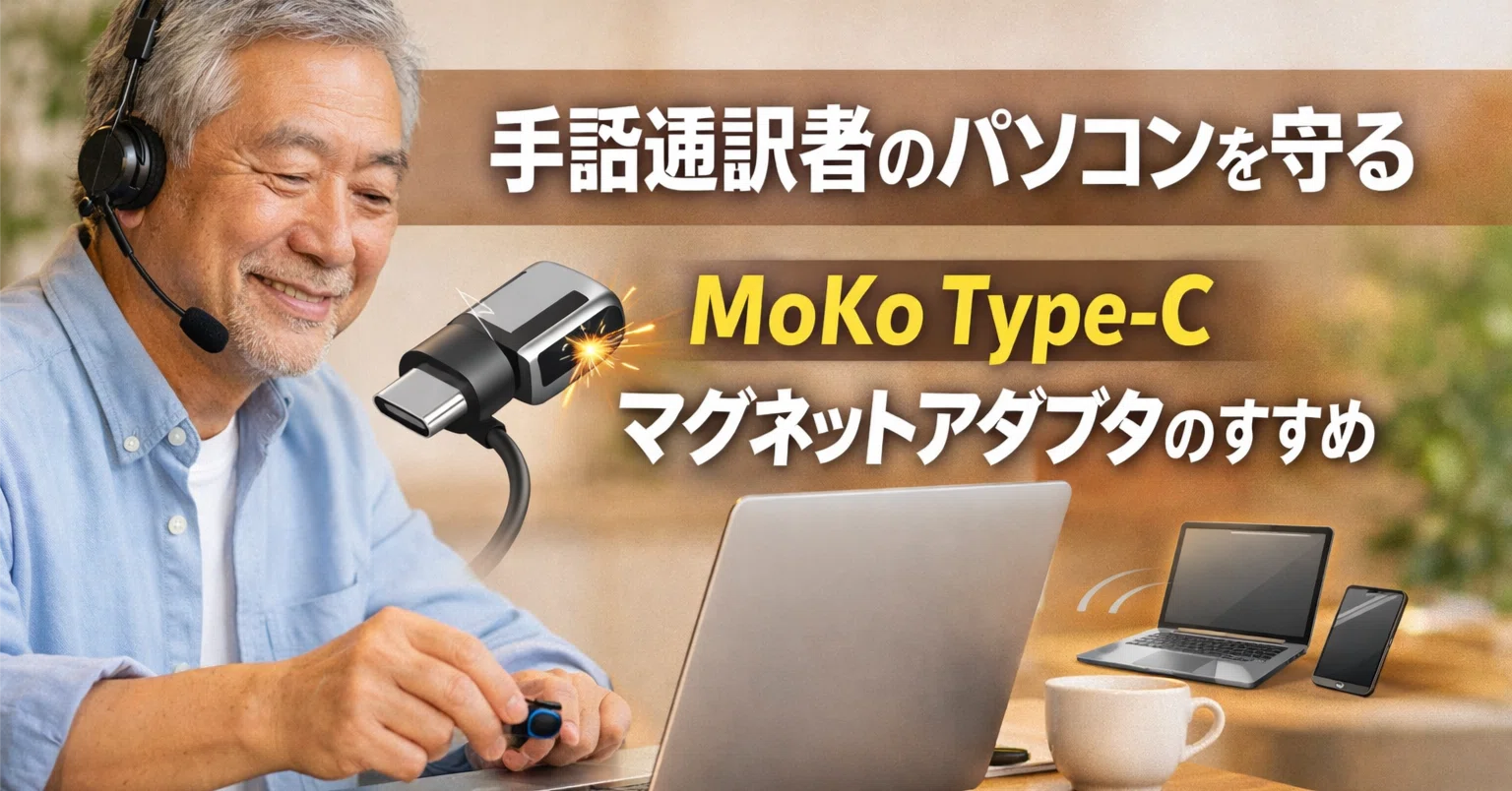 手話通訳者のパソコンを守る小さな工夫― マグネット式USB-C変換 