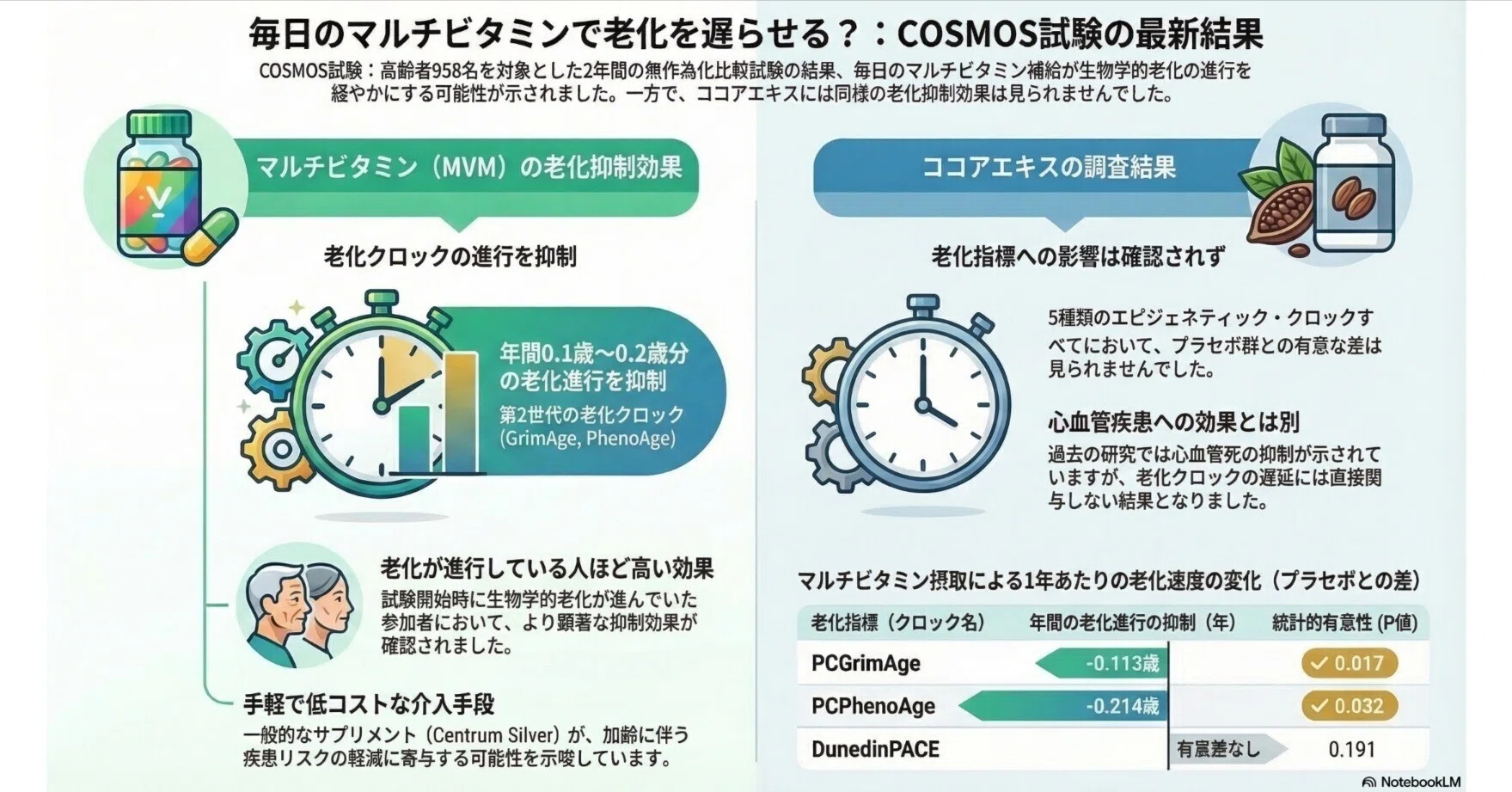 COSMOS無作為化臨床試験：マルチビタミンがエピジェネティックな老化