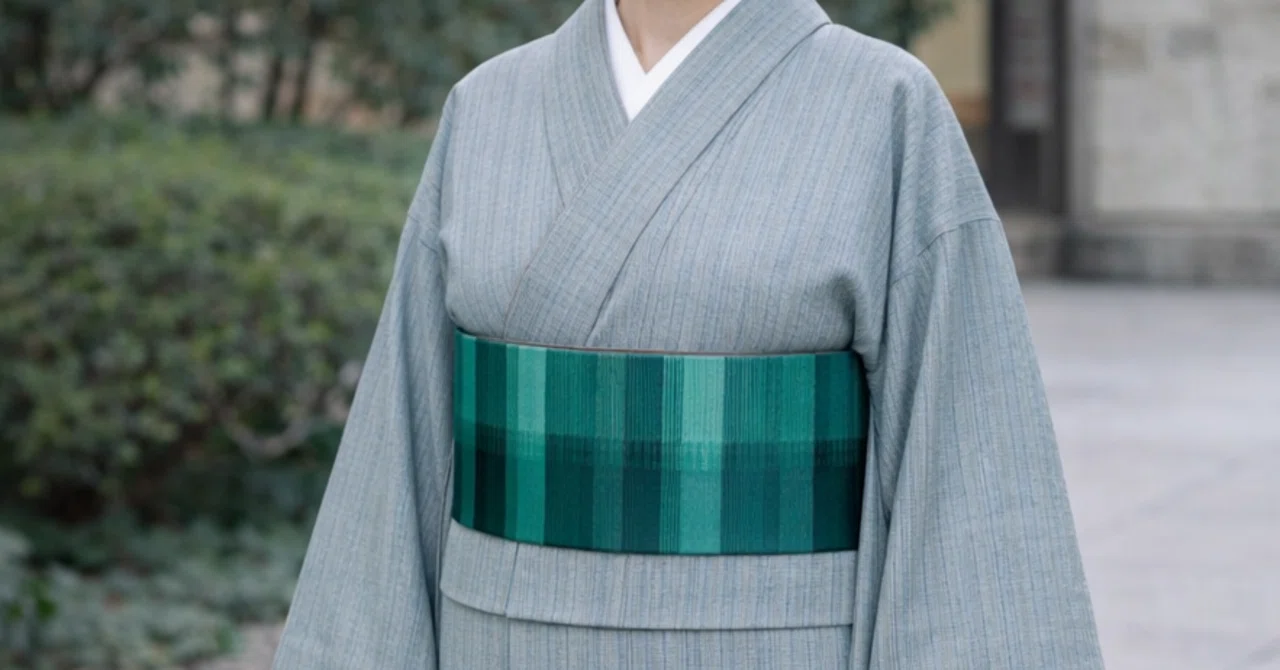 半幅帯（ターコイズグリーン）花織｜手織り上田紬 小岩井紬工房