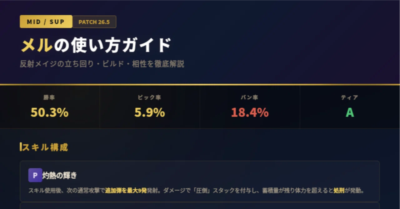 メル初心者（プロフ必読） LoL note] メルの使い方｜エタ