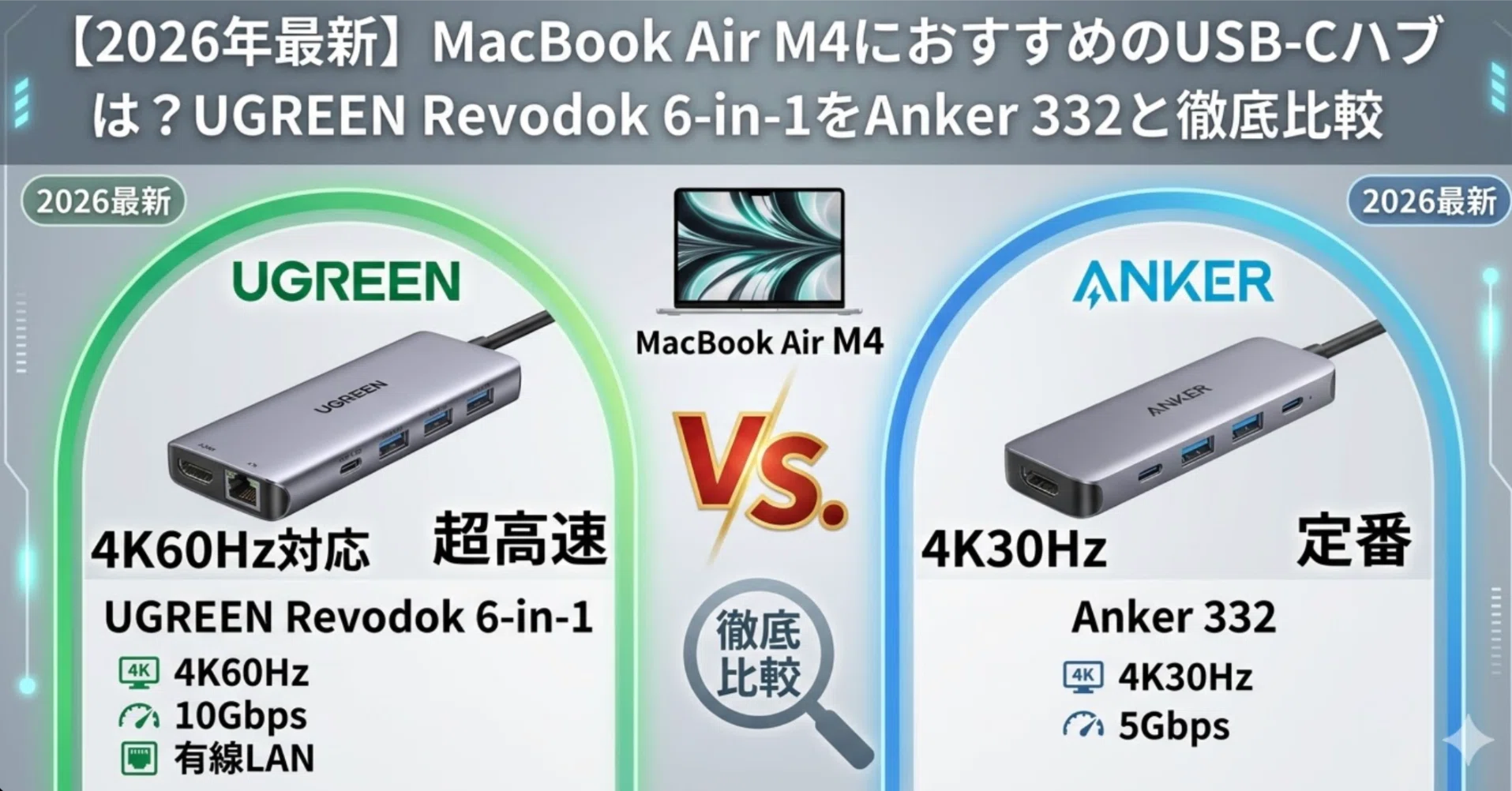 2026年最新】MacBook Air M4におすすめのUSB-Cハブは？UGREEN Revodok