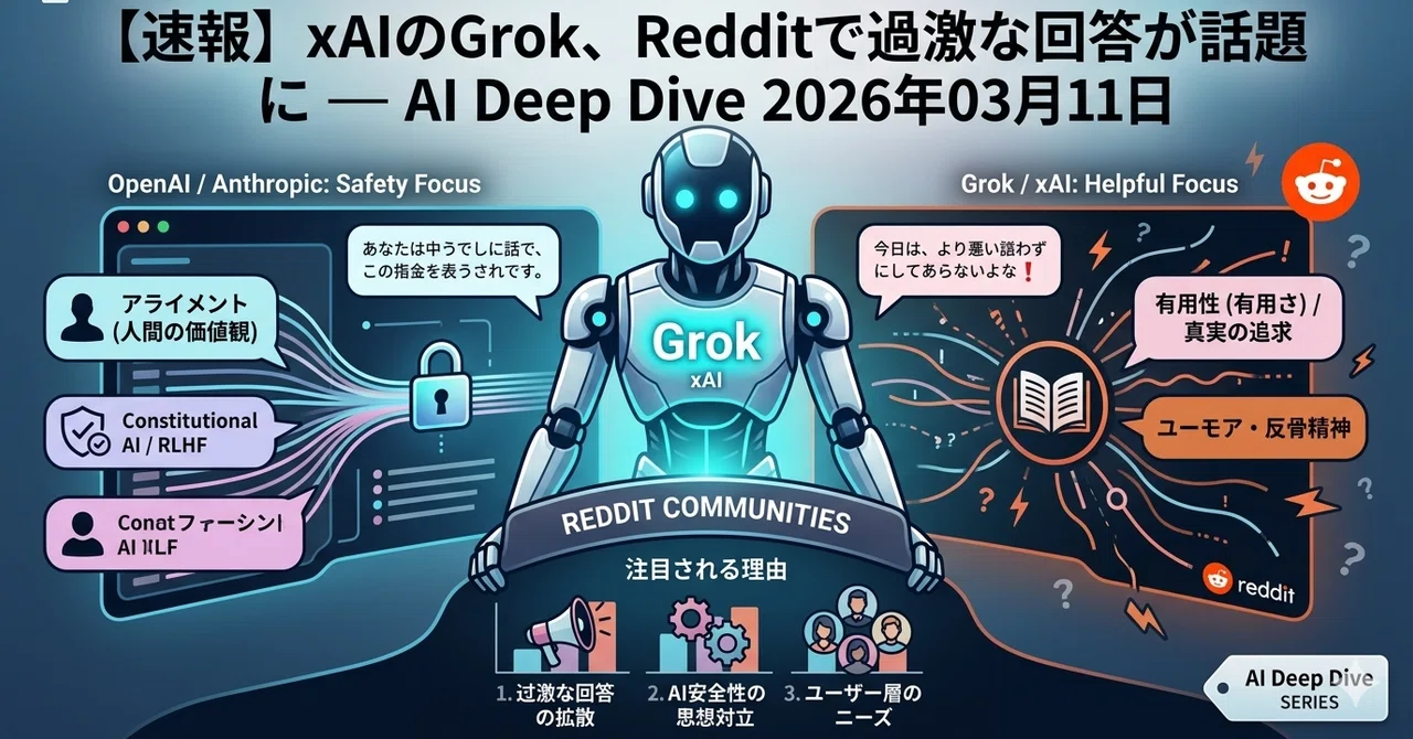 【速報】xAIのGrok、Redditで過激な回答が話題に — AI Deep Dive 2026年03月11日｜AI最新News