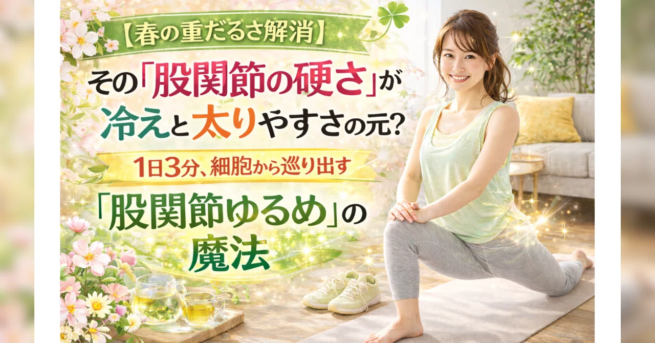 【春の重だるさ解消】その「股関節の硬さ」が冷えと太りやすさの元？1日3分、細胞から巡り出す「股関節ゆるめ」の魔法｜めぐのゆるゆる健康習慣
