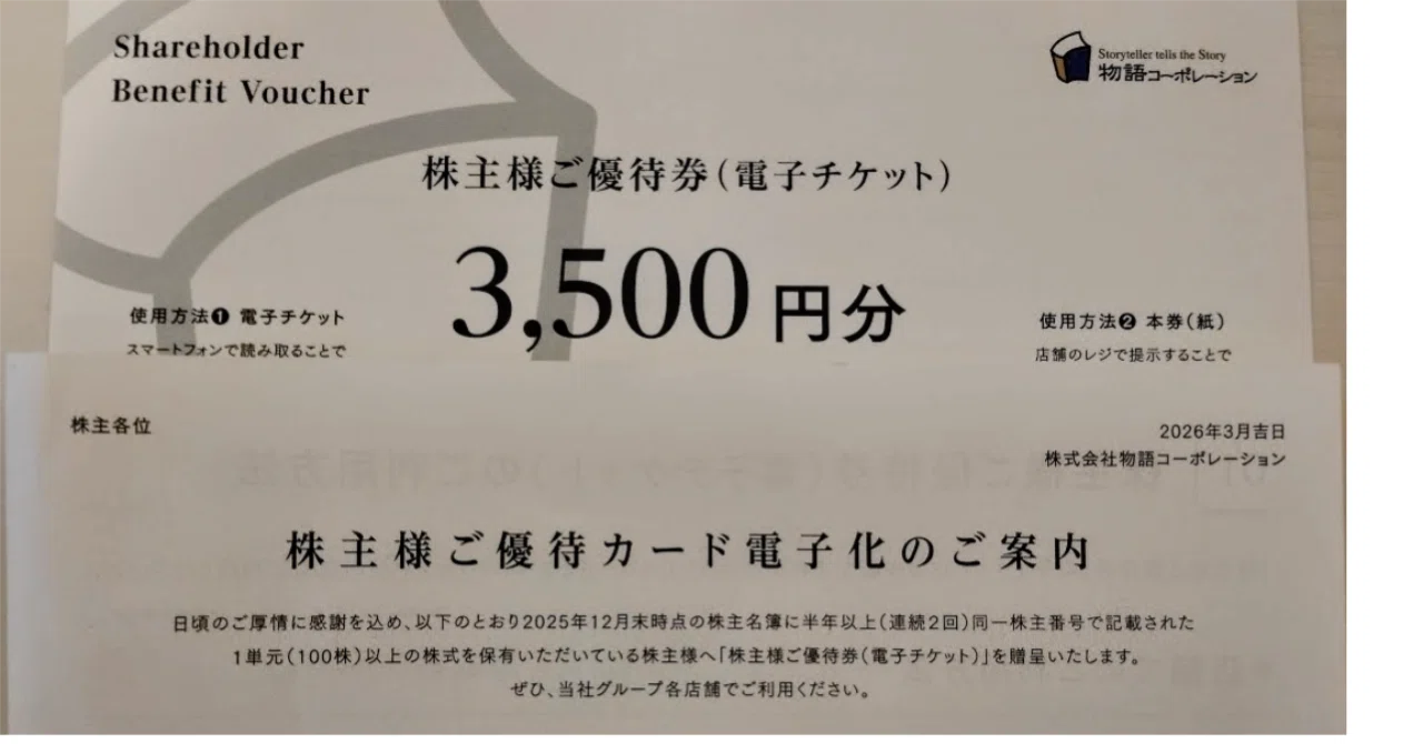 株主優待】端株×優待クロス。物語コーポレーションの優待品が到着