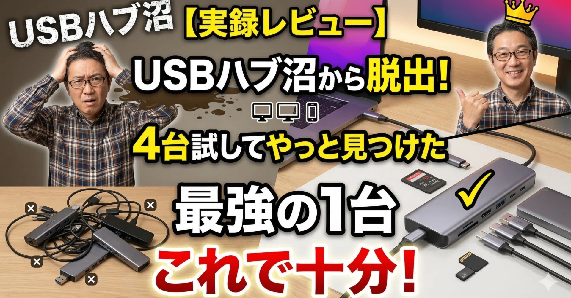 実録レビュー】USBハブ沼にハマった話。4台試してやっと見つけた「これ 
