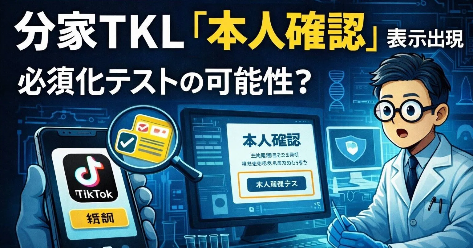 観測ログ⑨】分家TKLで「本人確認」表示出現。必須化テストの可能性 