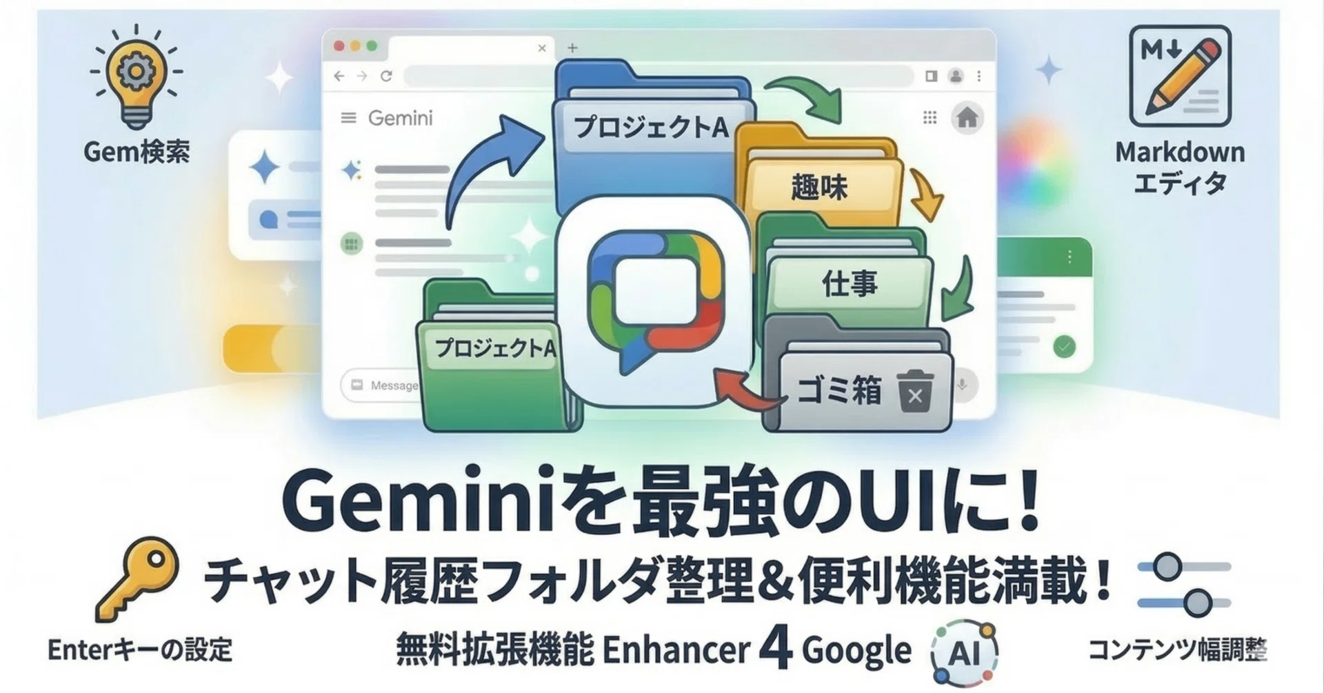 無料拡張機能] Gemini のチャット履歴をフォルダ整理する！「Enhancer