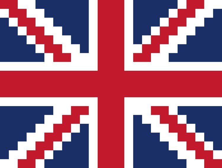 ロンドン（イギリス）　ドット絵　【第１０弾】　イギリスの国旗。ユニオンフラッグ。スコットランドが独立していたら、この国旗の青い部分がなくなっていたんですね。
