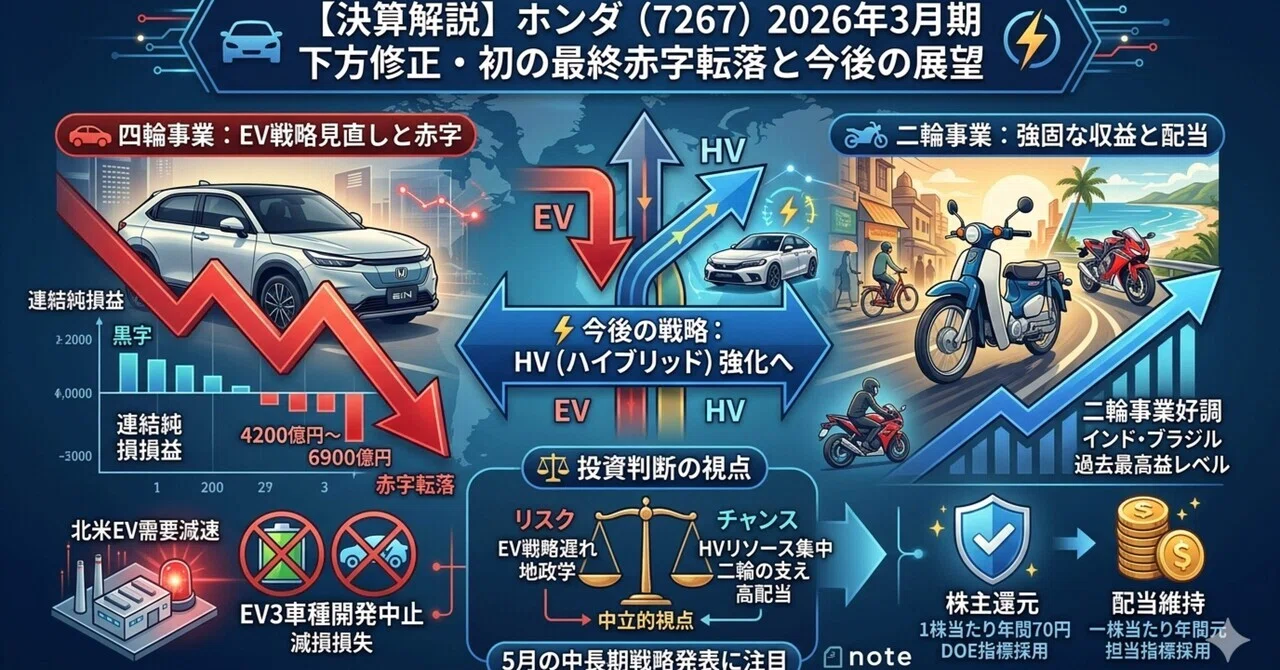 決算解説】ホンダ（7267）2026年3月期の下方修正・初の最終赤字転落と