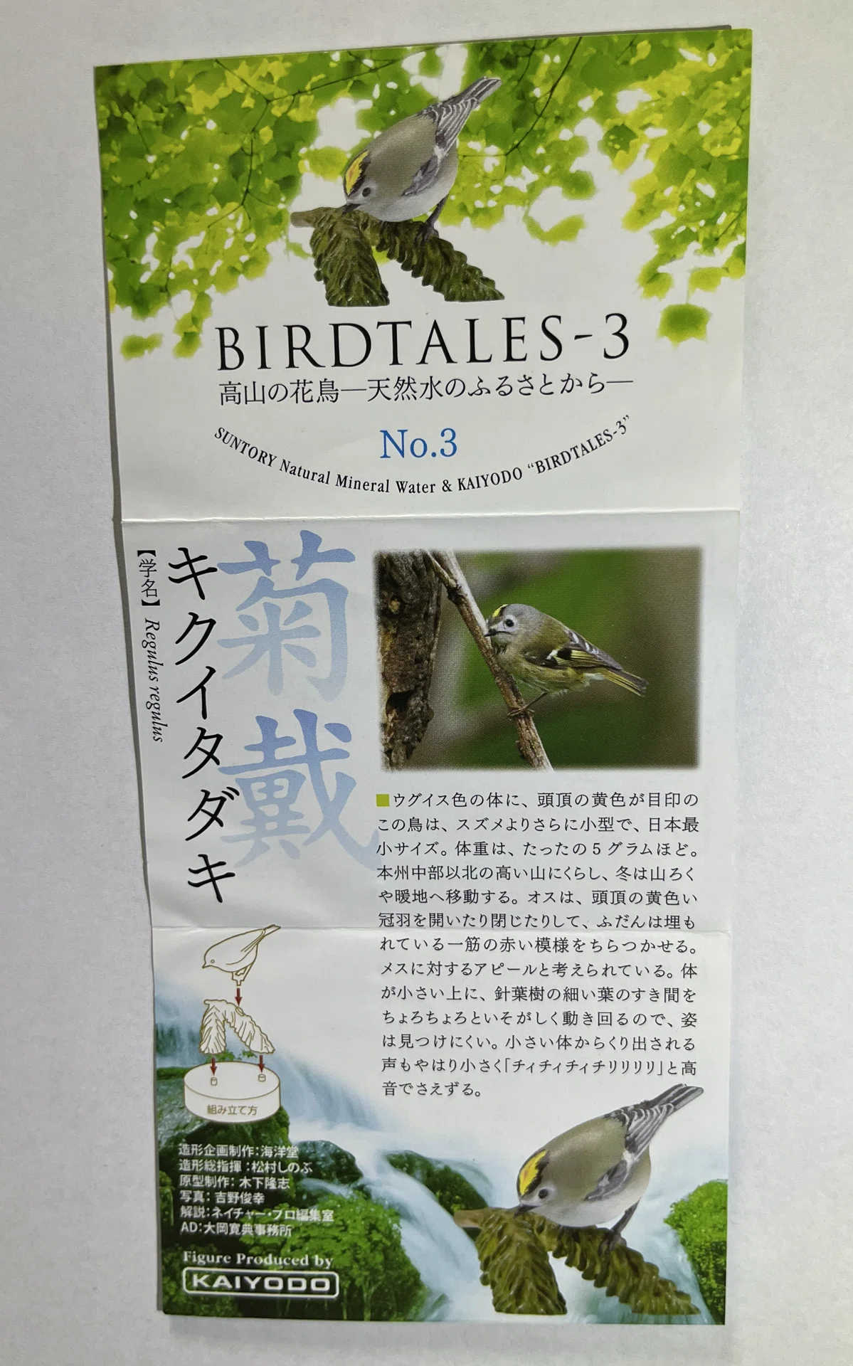 サントリー天然水のおまけBIRDTALES-3「キクイタダキ」を手に取って