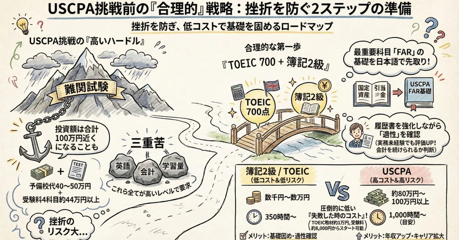 ＵＳＣＰＡ ＦＡＲ日本会計士、簿記1級取得者向け長短期合格セット USCPAにいきなり挑戦する前に｜まずはTOEIC700と簿記2級という選択｜Mr
