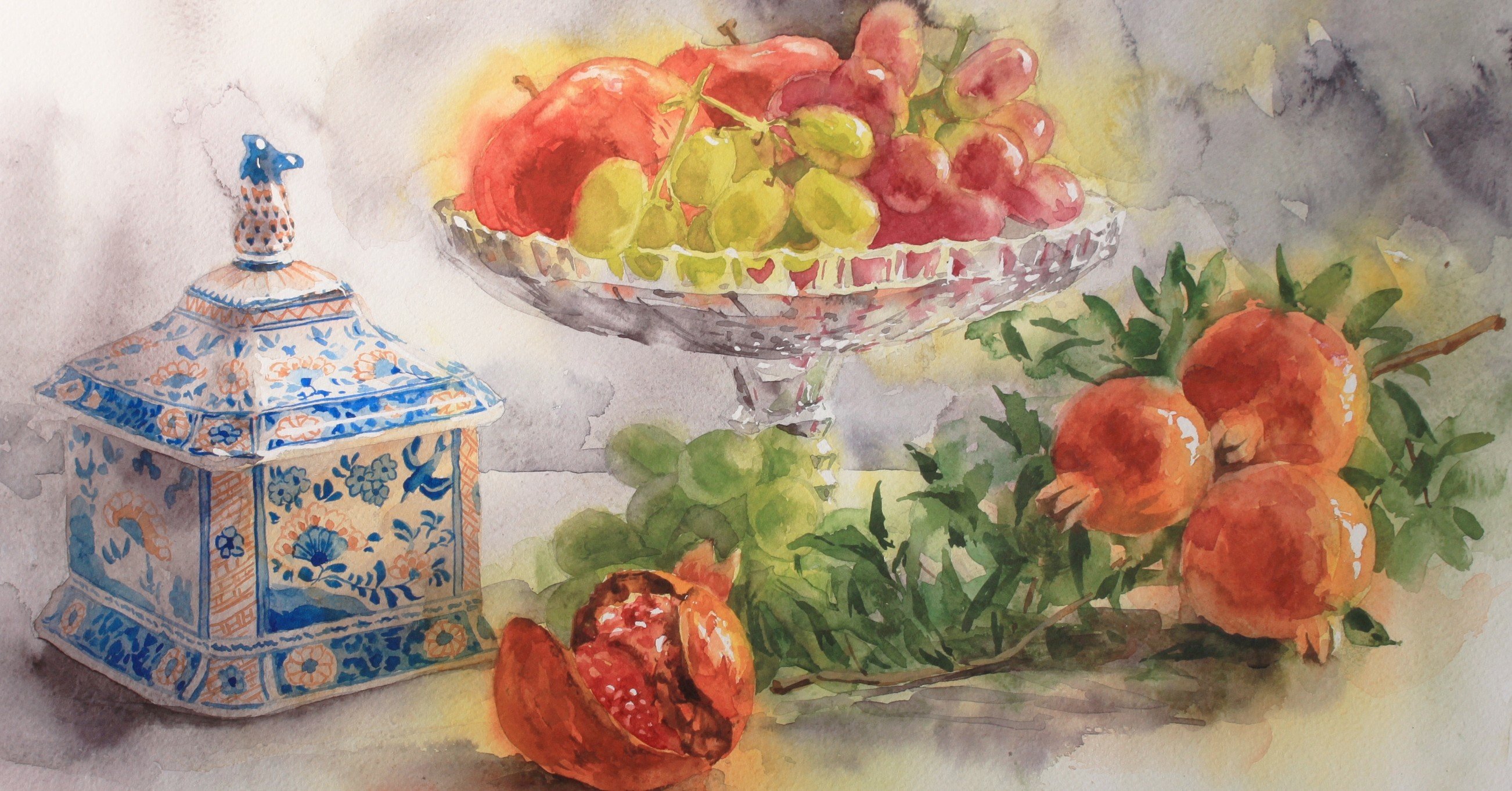 柘榴のある静物 柘榴のある静物」：水彩：F8号｜イケダ コウイチ
