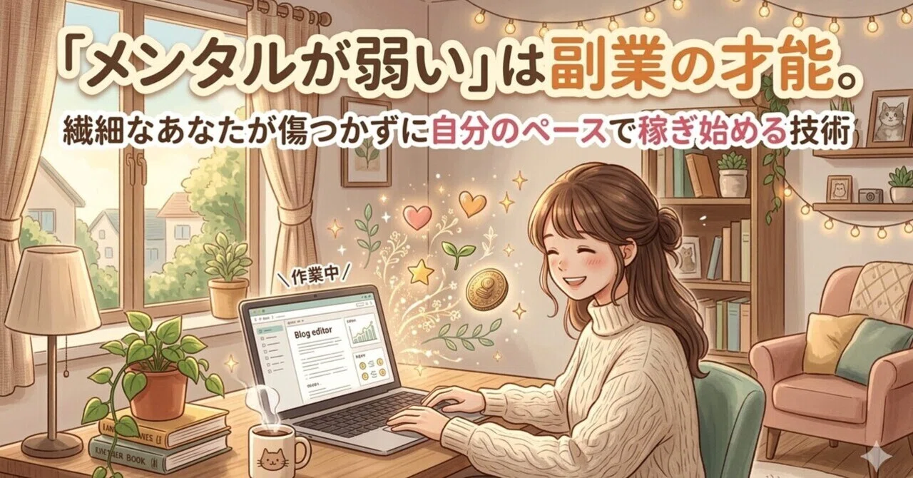 「メンタルが弱い」は副業の才能。繊細なあなたが傷つかずに自分のペースで稼ぎ始める技術|ユキ|メンタル激弱でもゆるFIRE働きたくないを叶えるAI副業術