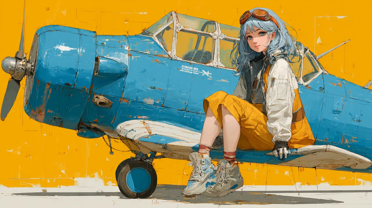 1907-18 洋書 ロイ・クロス 初期飛行機 プロペラ 博物 航空 イラスト イラスト】 飛行機と女の子｜黒羽