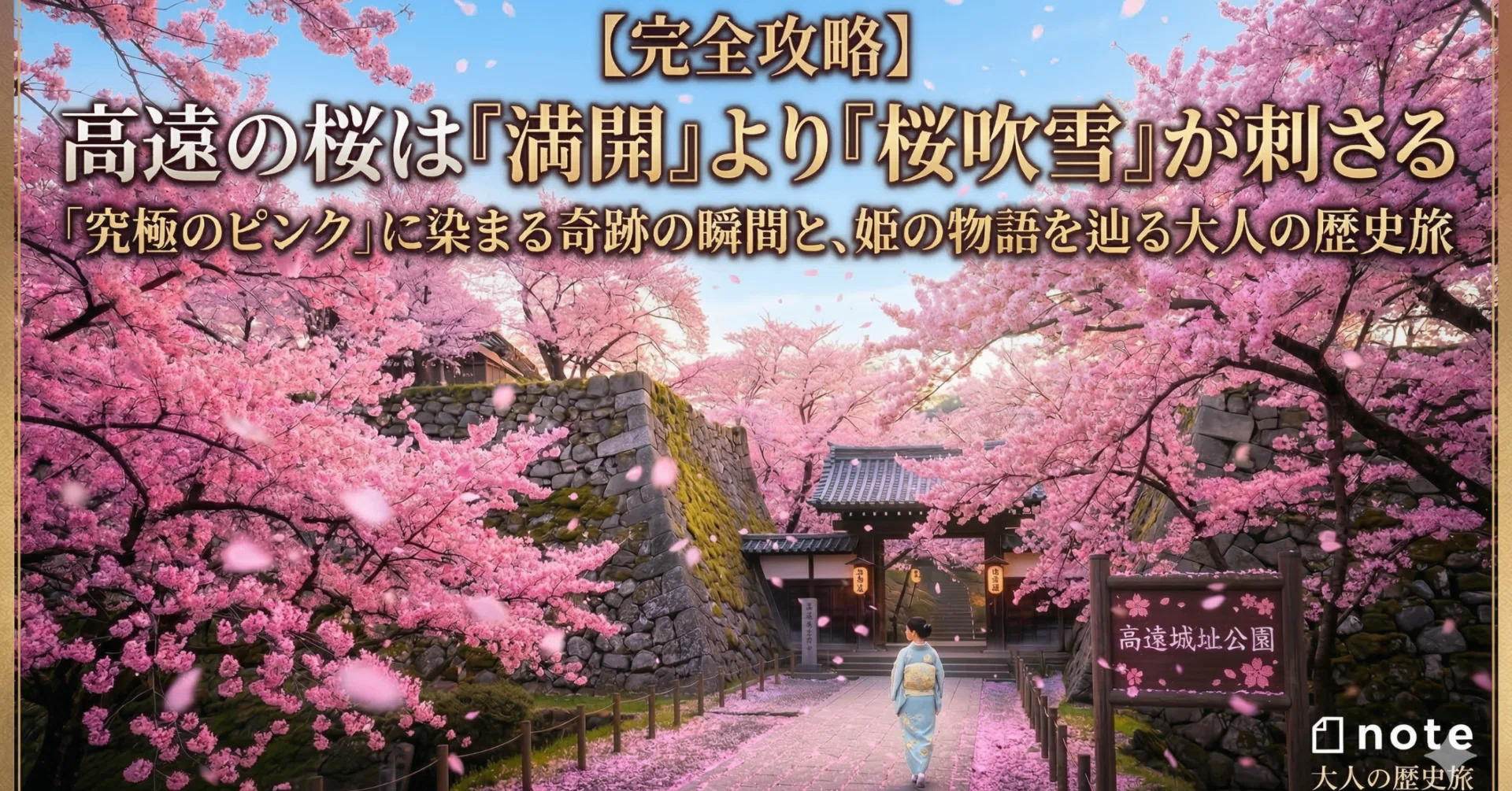 君和田富士郎、【カラーアップされた野川の夜桜】、希少画集画より 濃いピンク色の桜吹雪が美しい！長野県・高遠の桜の見ごろは「満開」の