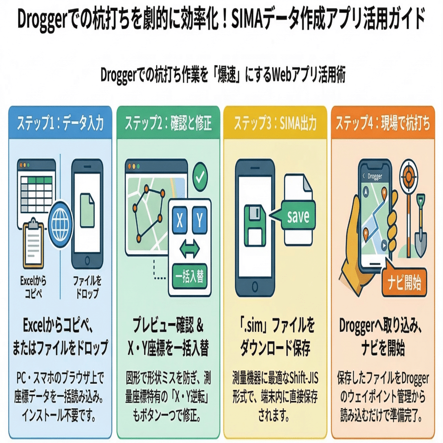 DX_Simaデータ作成】Droggerでの杭打ち作業を爆速に！ブラウザで動く