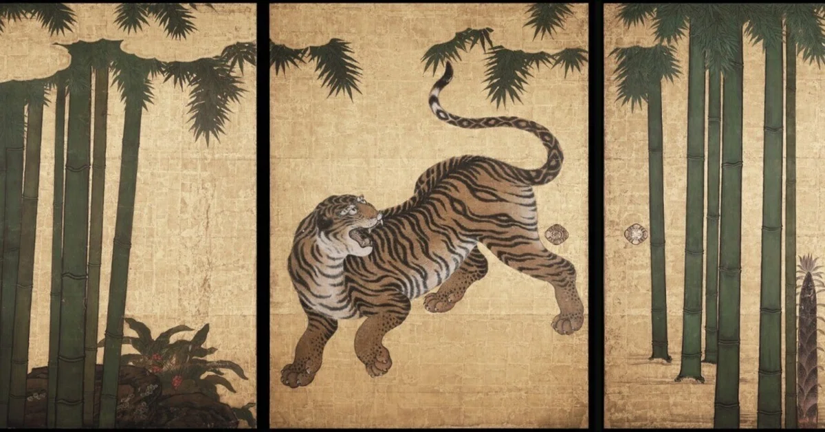 【真作】絵画　水墨画　猛虎図　竹林に潜む虎の気迫ある姿　A23 妙心寺展」出品作③ 狩野山楽・山雪《竹林猛虎図襖》江戸時代 天球院