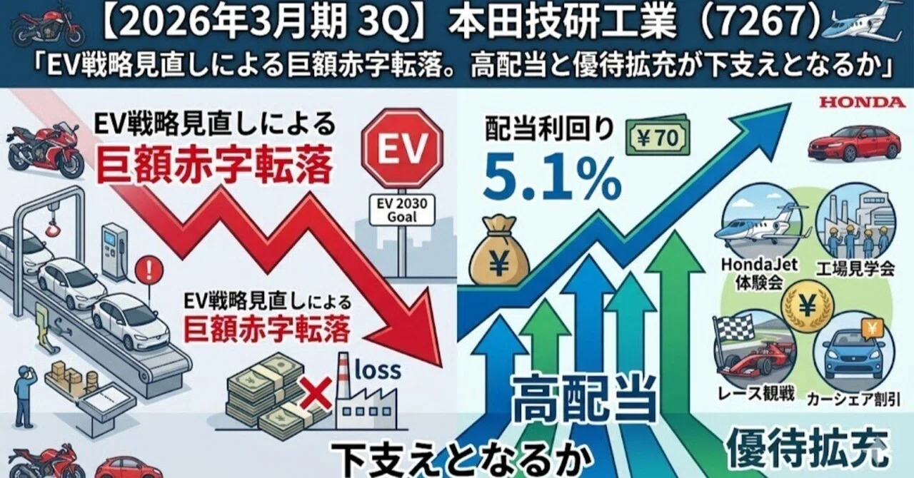 【2026年3月期 3Q】本田技研工業（7267）「EV戦略見直しによる巨額赤字転落。高配当 …
