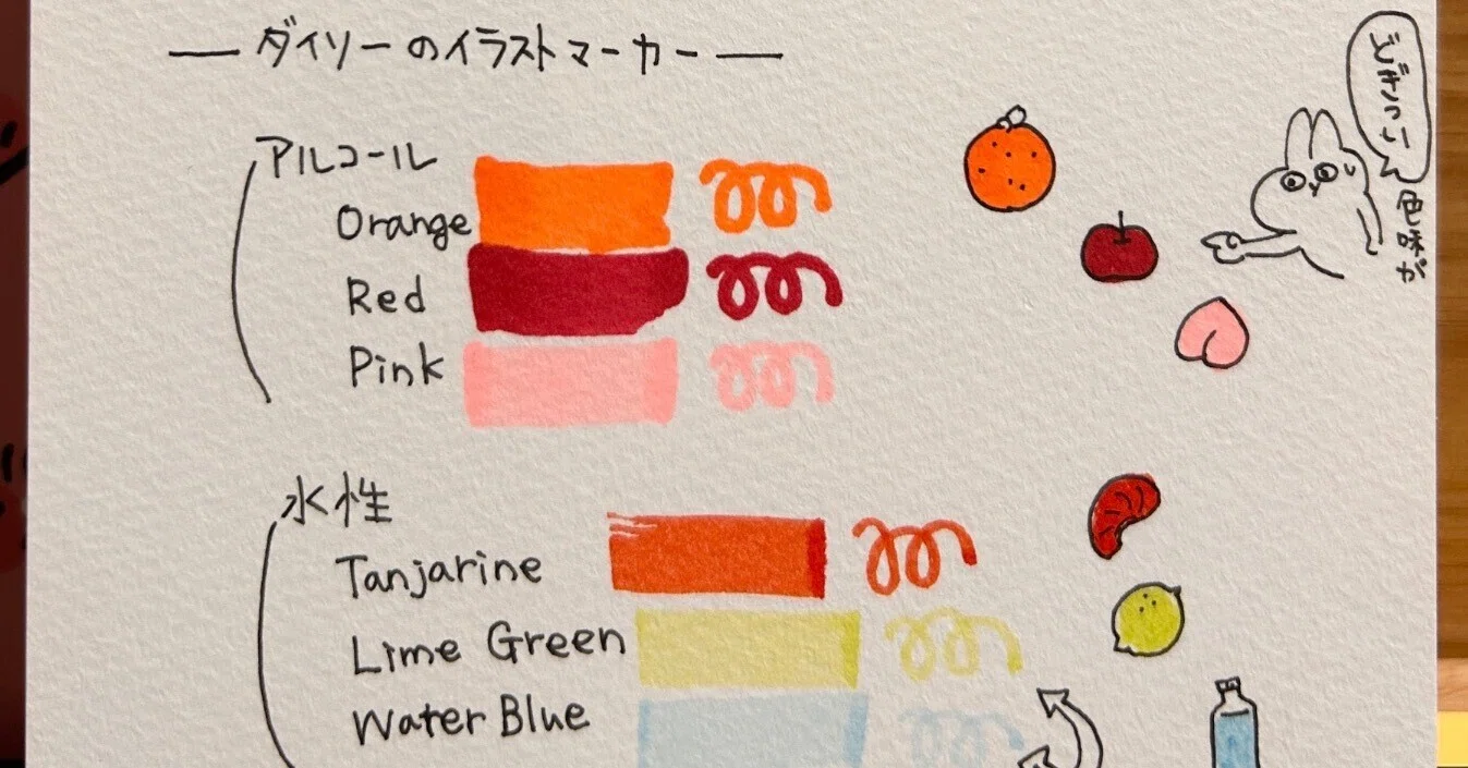ダイソーのイラストマーカー、こんな感じ〜ピグマとコピックライナーと