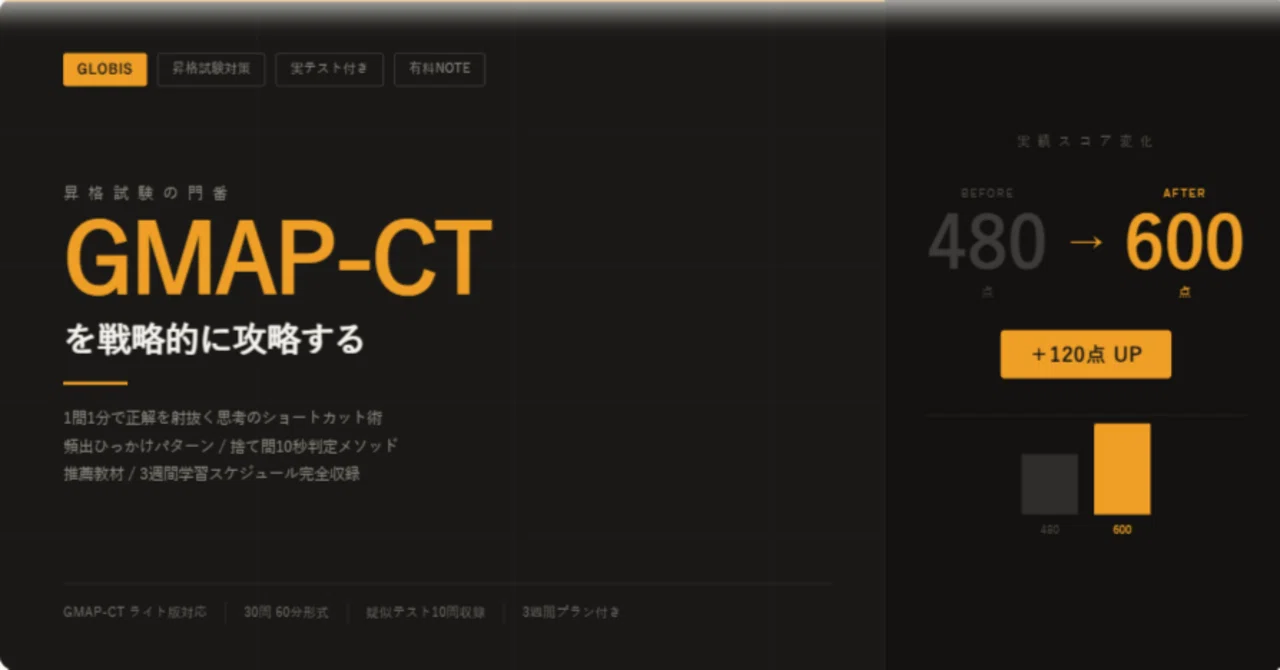 【GLOBIS】昇格試験の門番「GMAP-CT」を戦略的に攻略するNOTE（実テスト付）｜GMAP形式CT対策NOTE