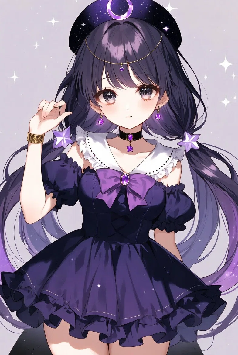 紫の月の魔法に憧れて…🌙💜サターン風イメージの女の子をAIで描いてみ